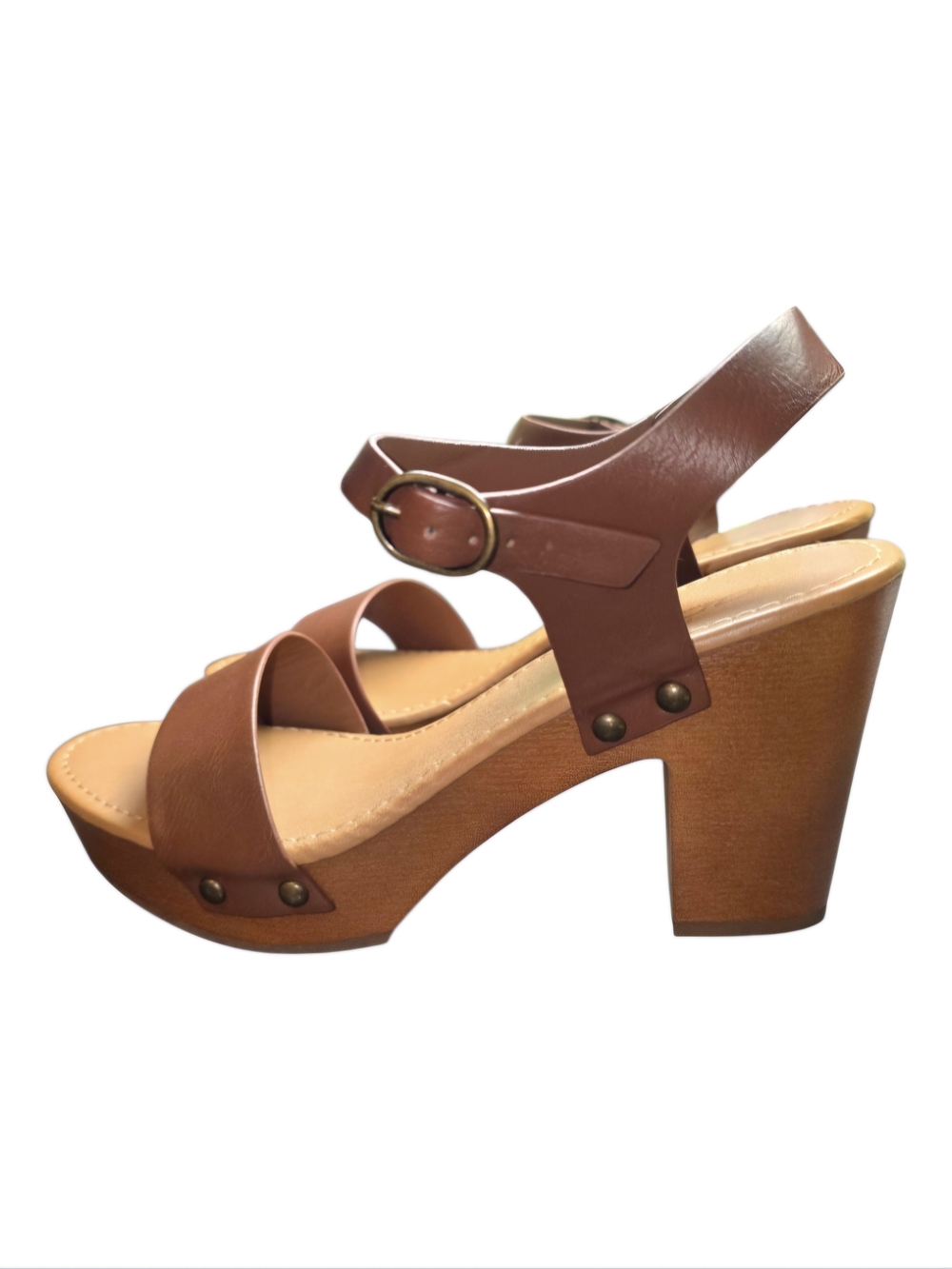 Soda Brown Faux Leather Platform Sandals with Chunky Heel Sz 8.5
